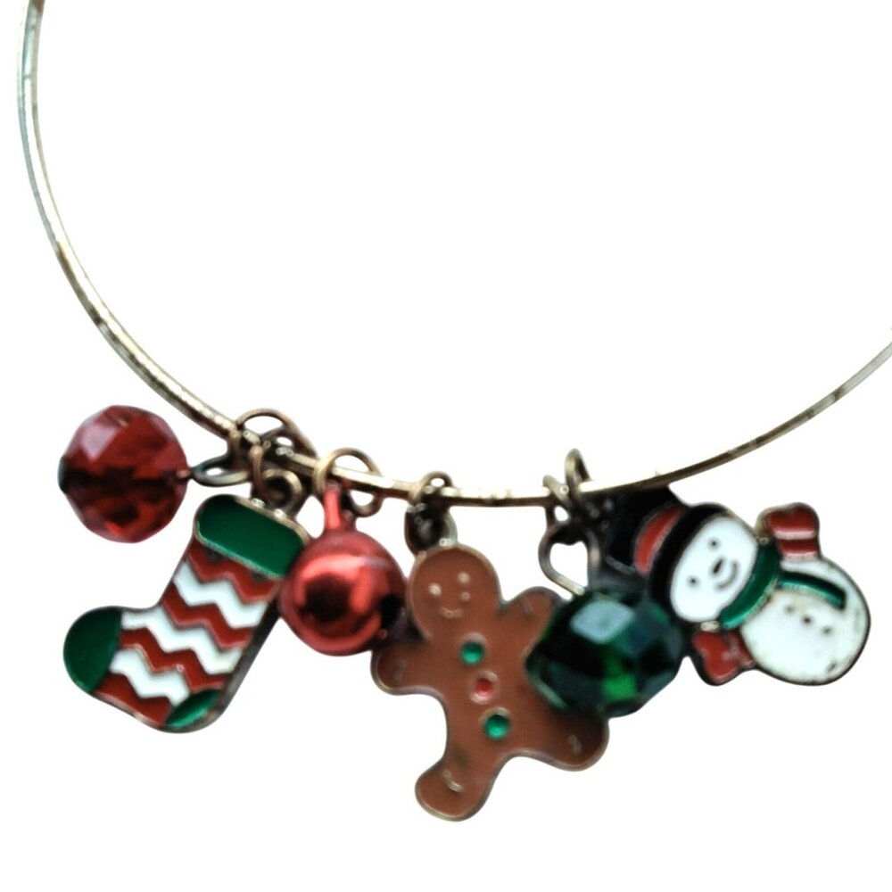 Christmas Charms Bangle Bracelet Stocking Gingerbread Snowman Beads
